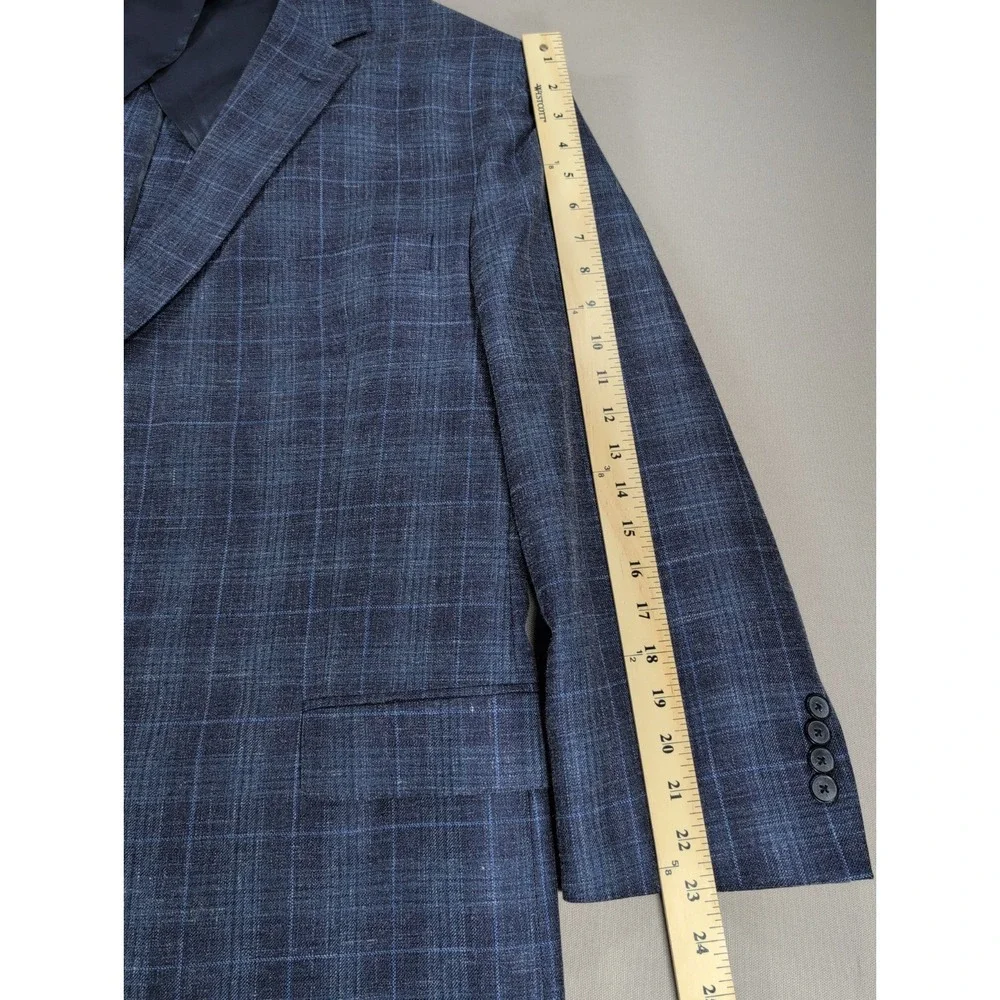 Joseph Abboud Heritage Sport Coat Mens 54R Navy Windowpane Wool Silk Linen